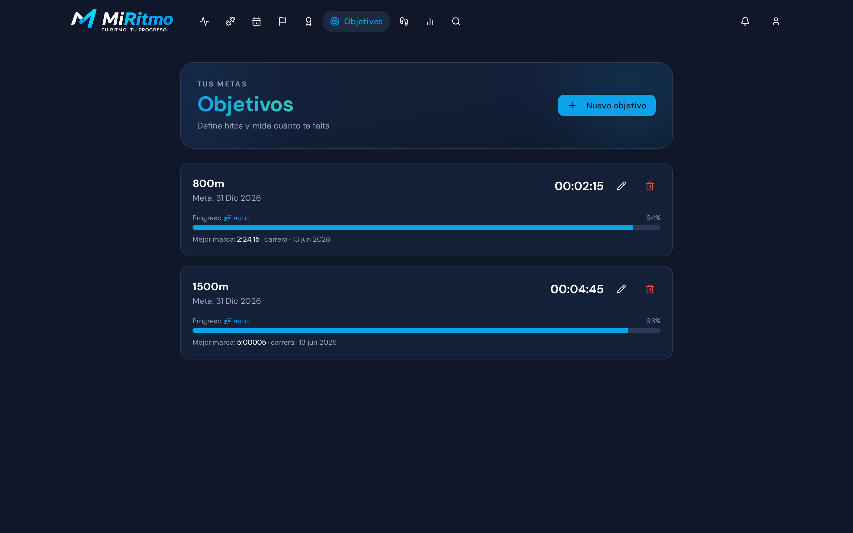 Objetivos por distancia