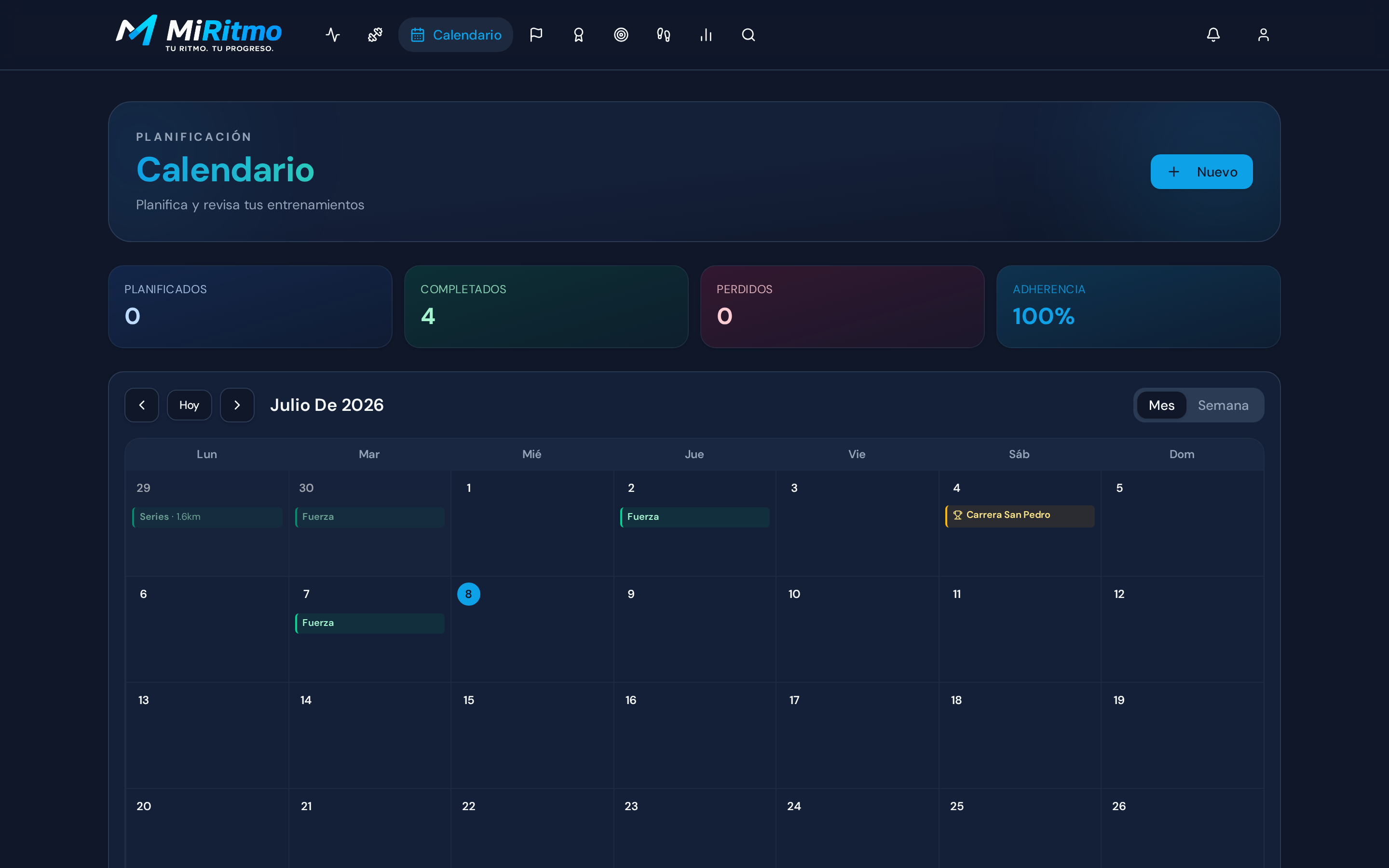 Planificación semanal en MiRitmo