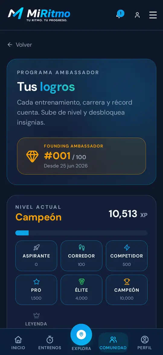Logros desbloqueados en MiRitmo en el móvil