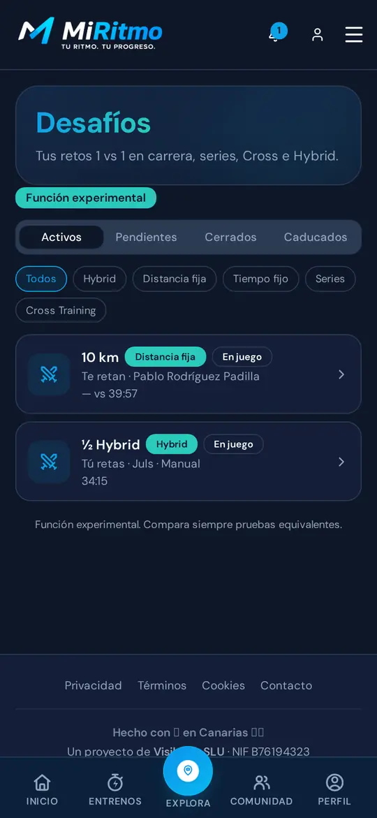 Desafíos 1 vs 1 en el móvil