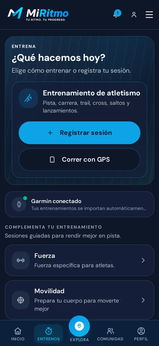 Página Entrena con todas las modalidades en el móvil