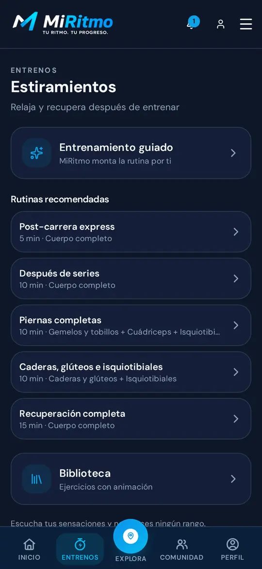Página de Estiramientos guiados en el móvil