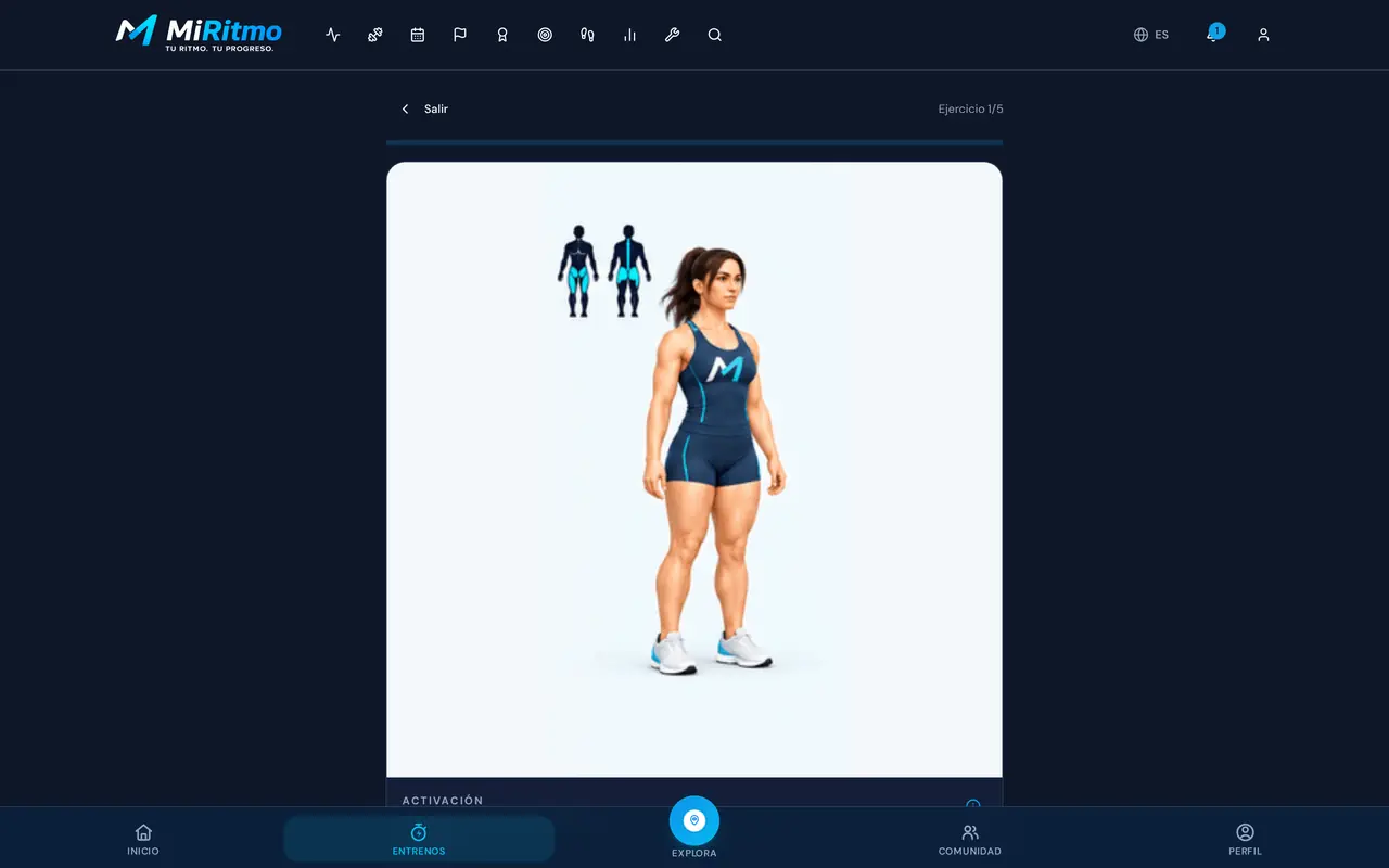 Reproductor de fuerza guiada con animación del ejercicio