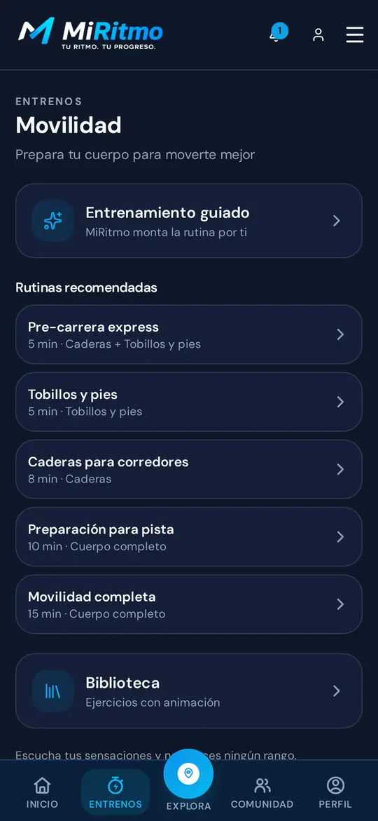Página de Movilidad guiada en el móvil