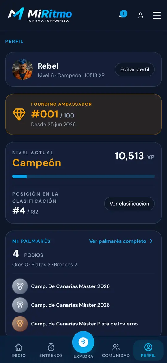 Perfil del atleta en el móvil