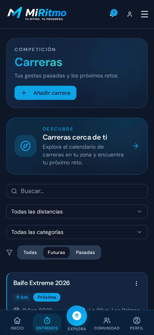 Calendario de carreras en el móvil